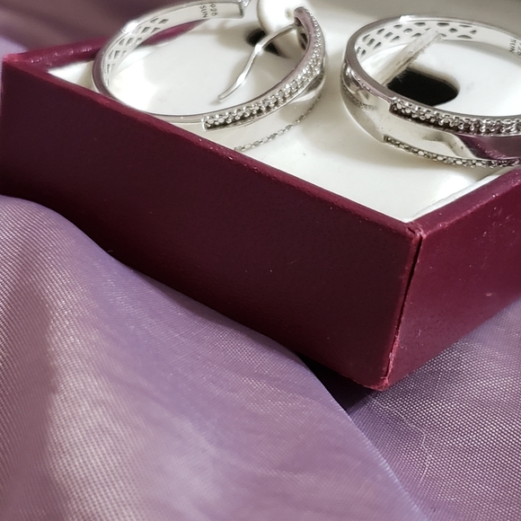 Large Helzberg Sterling Diamond Hoop Earrings - Picture 4 of 9